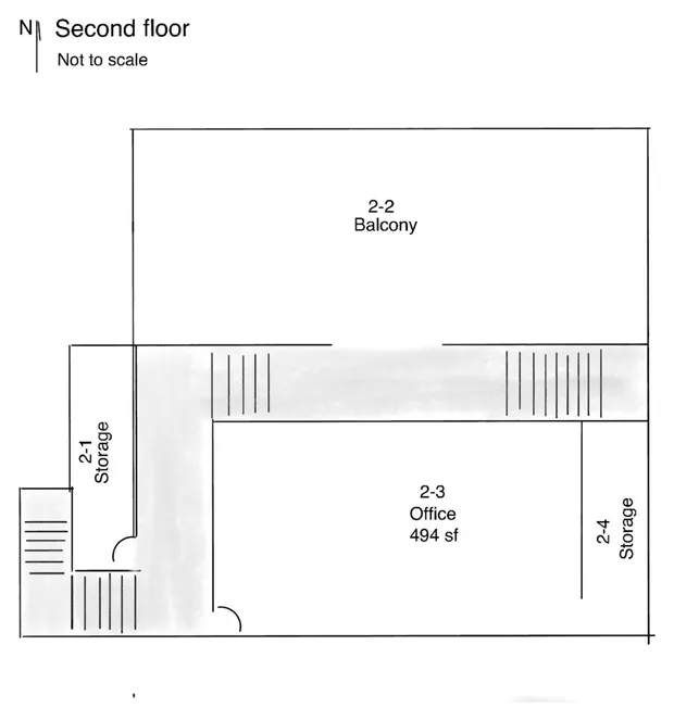 Floor plan of the Second floor at Highlands United Church, with room names and sizes